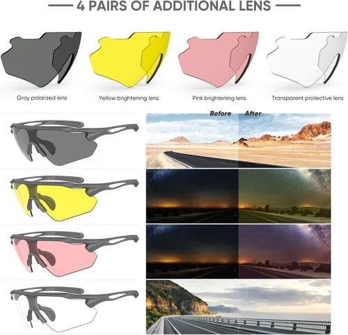 Miniatura 7 de Gafas de ciclismo, lentes deportivos polarizados con marco irrompible TR90, anti-UV400 A #GunGrey-Grey a base de lentes REVO IceBlue