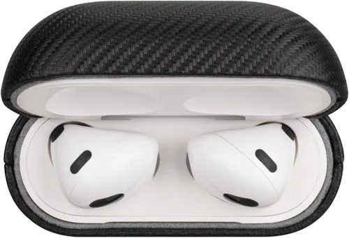 Miniatura 8 de LOPIE Funda compatible con AirPods 3 (lanzado en 2021), funda de cuero vegano estilo fibra de carbono con kit de clip y limpiador, funda protectora