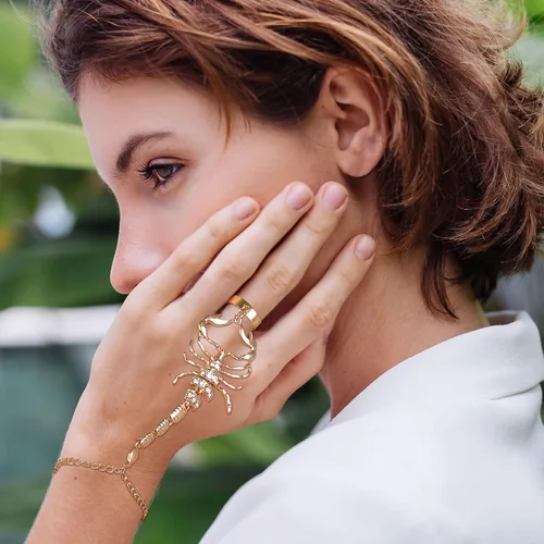 Miniatura 6 de Pulsera de cadena de mano dorada para mujer, pulsera de anillo con dije de serpiente, pulsera de cadena de mano de araña de escorpión