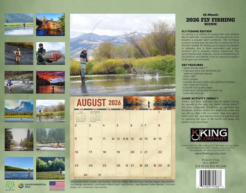 Miniatura 2 de The KING Company - Calendario de pared de pesca con mosca 2026, tamaño XL, 14 x 22 pulgadas, calendario de pesca por The KING Company-Monster