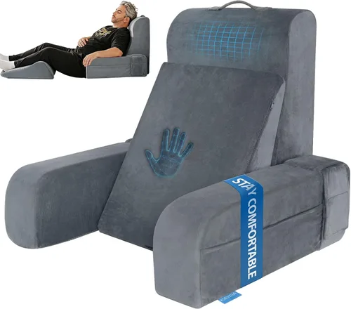 Miniatura 13 de Kayfia Almohada de lectura, almohada de espalda 10 en 1 para cama sentada con reposabrazos desmontable, respaldo con espuma viscoelástica de gel