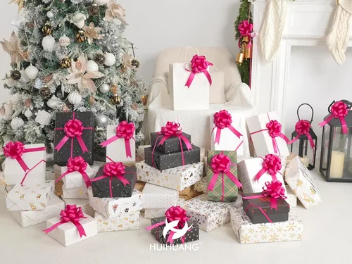 Miniatura 3 de HUIHUANG Lazos Rosa Fucsia Intenso 12 PCS Lazos de Tirón de Satén Rosa Fucsia 4" x 8" Lazo de Regalo para Envolver Regalos, Cesta de Regalo, Bolsa