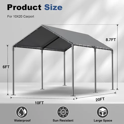 Miniatura 2 de Grezone Cochera resistente de 10 x 20 pies, garaje portátil para auto, resistente a los rayos UV, para automóvil, camión, barco, automóvil (gris)