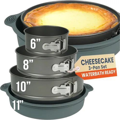 Miniatura 13 de Juego de moldes de 9 pulgadas, 4 sartenes antiadherentes a prueba de fugas para tartas de queso de 4/7/9/11 pulgadas con cortador de pasteles