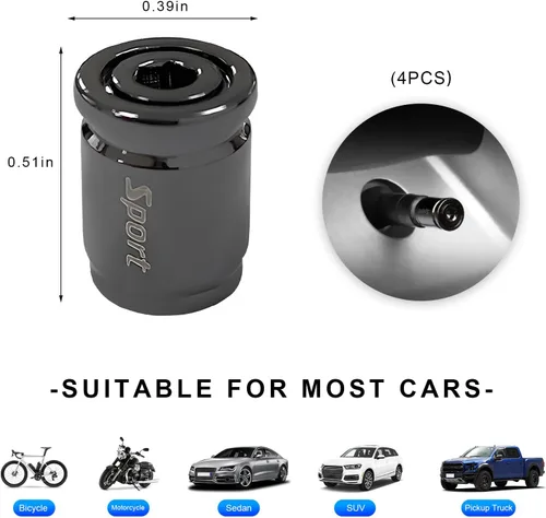 Miniatura 2 de Dickno 4 piezas tapas de vástago de válvula de neumático de coche con cierre, cubiertas antirrobo para vástago de válvula de rueda automática