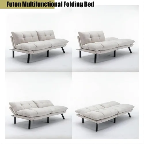 Miniatura 7 de Sofá cama futón, sofá futón plegable convertible, sofá pequeño transpirable para estudio compacto en sala de estar y dormitorio, oficinas, sofá Beige