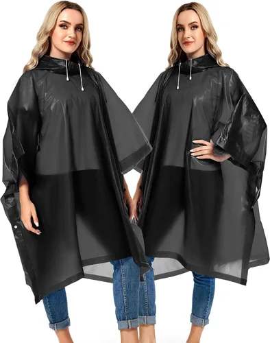 Miniatura 67 de Paquete de 2 ponchos de lluvia para adultos, reutilizables, impermeables, de supervivencia, emergencia, resistente, con capucha con cordón
