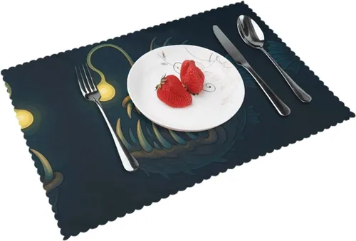 Miniatura 17 de Rectangular Placemats Set of 4, Heat Resistant Abstract Marbling Printed Kitchen Dining Table Mats