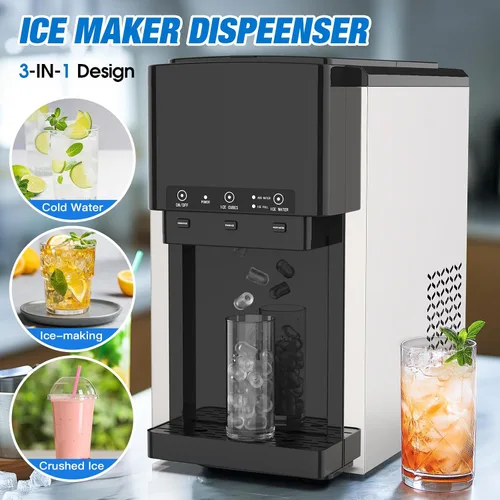 Miniatura 3 de ADVWIN Dispensador de agua 3 en 1 con máquina de hielo, encimera de máquina de hielo en pepita, bala y hielo triturado, enfriador de agua, 44