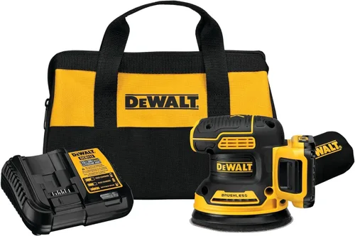 DEWALT Lijadora orbital inalámbrica 20V MAX, herramienta de lijado de 5 pulgadas, 2.0Ah, 8,000-12,000 OPM, dial de velocidad variable, bolsa de