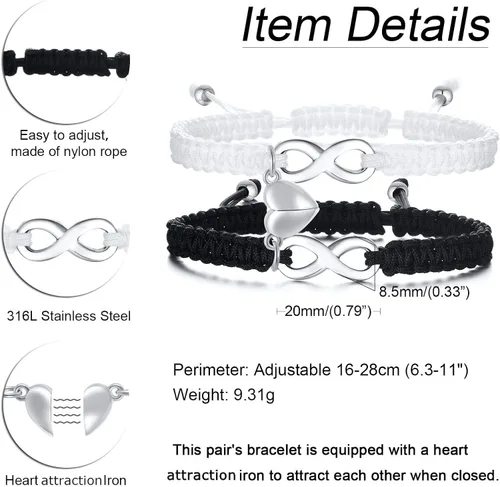 Miniatura 2 de MPRAINBOW Pulsera personalizada a juego para parejas, con nombre personalizado, palabras de promesa, grabadas, pulseras de relación de atracción