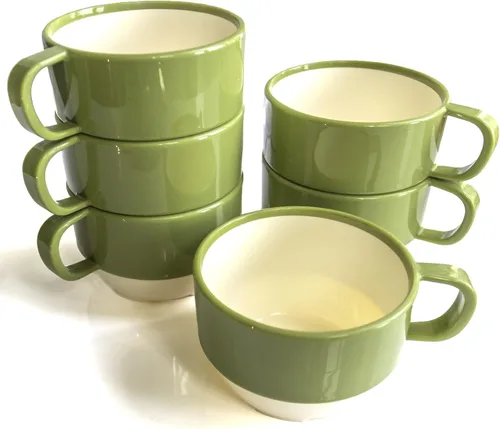 Miniatura 9 de Sicaluya Tazas de café de plástico apilables de 11 onzas con asa (paquete de 6), taza de fiesta ligera para niños y adultos y ancianos, aptas