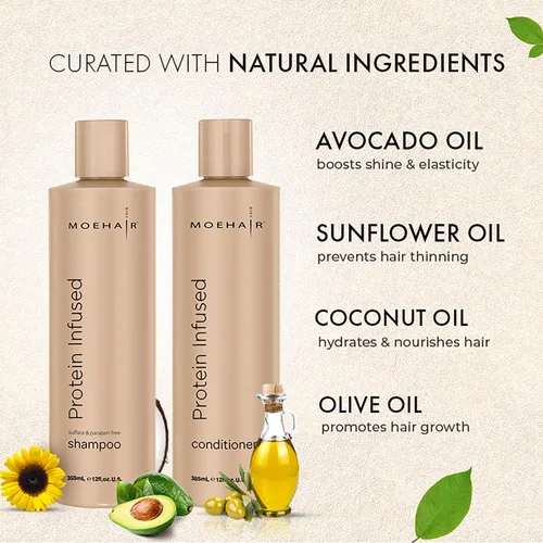 Miniatura 2 de MOEHAIR Juego de champú y acondicionador con infusión de proteínas para cabello seco y dañado, fortalece la fibra capilar, sin sulfatos ni
