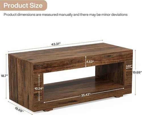Miniatura 2 de Tribesigns Mesa de centro de madera para sala de estar, mesa de centro moderna de granja de 43.3 pulgadas con almacenamiento, mesa central