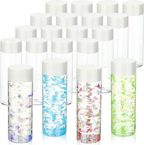 Hoolerry 16 botellas sensoriales de plástico vacías con tapas, botellas de agua sensoriales de plástico transparente reutilizables para Blanco
