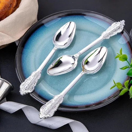 Miniatura 2 de WDF 100 cucharas de plástico plateadas desechables, cubiertos de plata barrocos de 6.93 pulgadas para pastel de postre, cucharas de plástico Rojo