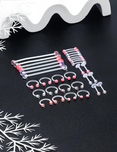 Miniatura 4 de Jenxnjsjo Claro/Rosa/Púrpura Lip Septum Anillos Cejas Industrial Smiley Piercing Joyería Plástico Cartílago Helix Tragus Daith Pendientes Vertical