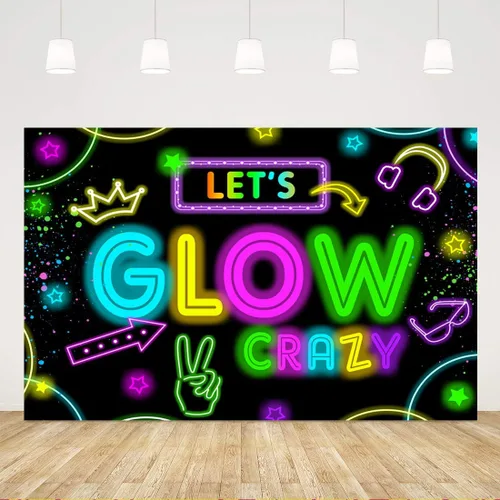 Suministros de Decoración de Fiesta de Neón Brillante Fondo 1.5x0.9m Brilla en la Oscuridad Telón de Fondo de Fiesta Vamos a Brillar Pancarta de