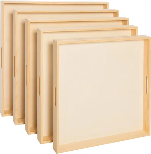 Miniatura 9 de Bandejas de madera anidadas para servir, bandejas rectangulares sin terminar con asas recortadas para manualidades, otomanos, servir y decoración