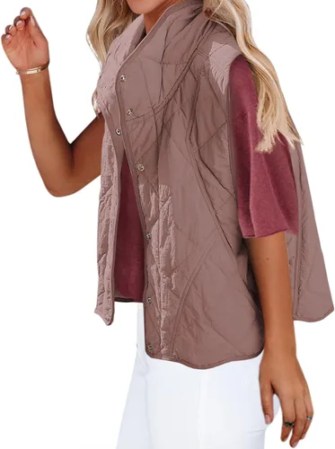 Miniatura 2 de SENSERISE Chaleco acolchado para mujer, con cuello alto, ligero, con botones y bolsillos