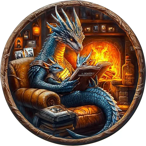 Miniatura 9 de KAAYEE Rompecabezas de madera para adultos, efecto visual 3D, dragón de lectura nocturna familiar, rompecabezas de madera de forma única, Lectura
