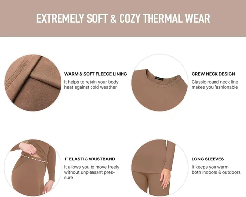 Miniatura 5 de ALWAYS Conjunto de ropa interior térmica para mujer, forro polar de alta calidad, suave, cálido, largo, capa base, ropa térmica