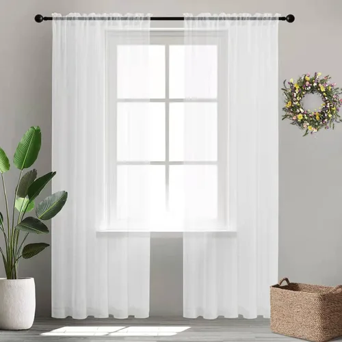 Miniatura 9 de XTMYI Cortinas negras de 48 pulgadas de largo para dormitorio, juego de 2 paneles, bolsillo para cortinero, cortinas de encaje transparentes