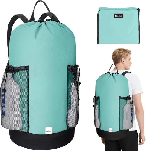 Miniatura 19 de BALEINE Mochila Bolsa de Lavandería de 120L, Tela Oxford 900D Bolsas Grandes de Lavandería de Viaje con Correas para el Hombro y 2 Bolsillos de Negro