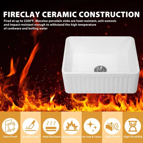 Miniatura 5 de Mocoloo Fregadero de cocina blanco de 24 x 18 pulgadas, fregadero de cocina blanco de montaje inferior reversible, delantal plano frontal, arcilla