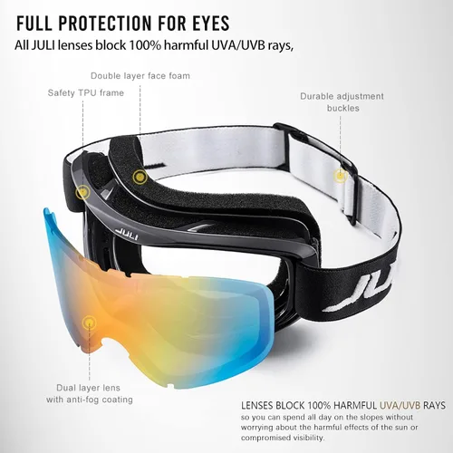 Miniatura 2 de Juli Gafas de esquí para niños, gafas de snowboard para niños y niñas, motos de nieve, esquí, patinaje, edad 3-8 4302 Marco negro/lente colorida