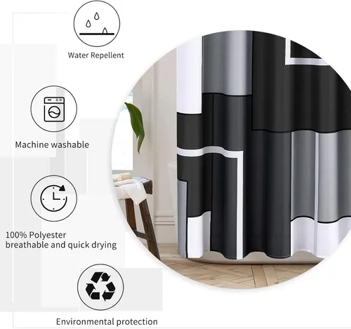 Miniatura 7 de Cortinas de ducha Hokibero para baño, cortinas de baño modernas geométricas estándar, cortina de ducha de poliéster resistente para hoteles, Negro