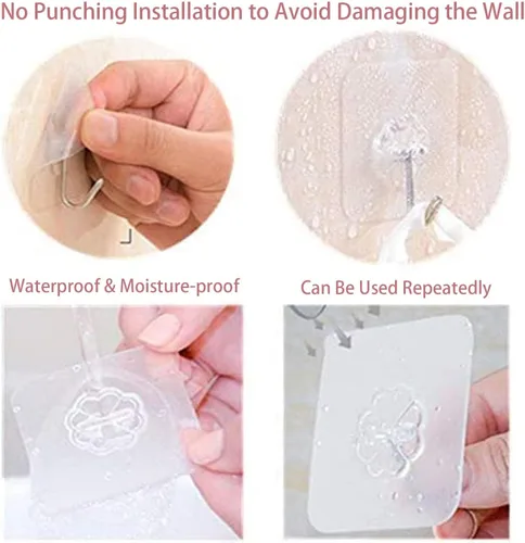 Miniatura 8 de DDMY Ganchos para colgar, paquete de 50 ganchos de pared de 50 libras (máx.), transparentes, reutilizables, impermeables, ganchos adhesivos