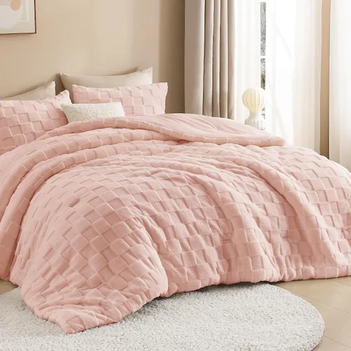 Miniatura 10 de Litanika - Juego de edredón esponjoso tamaño individual color beige, 3 piezas, ropa de cama de sherpa de felpa cálida para invierno, juego de cama