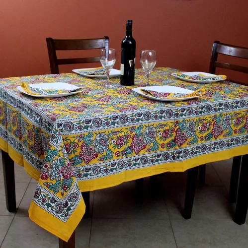 India Arts Mantel cuadrado de algodón con estampado floral de campo francés, sábana de playa (amarillo, mantel de 72 x 72 pulgadas)