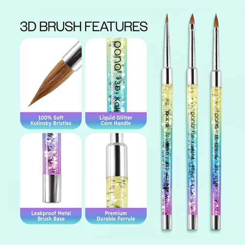 Miniatura 5 de PANA Kolinsky - Pinceles de uñas acrílicas 3D con mango de purpurina líquida, para manicura y pedicura profesional (color arcoíris, tamaño #4)