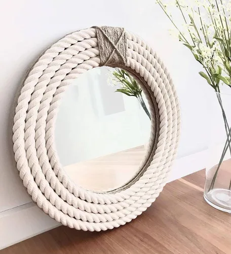 Miniatura 4 de Espejo de pared redondo náutico con cuerda de yute, espejos costeros para baño/sala de estar, espejo decorativo para colgar en la pared, espejo