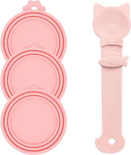 Miniatura 11 de Cuchara para Latas de Comida para Mascotas y 3 Tapas para Latas Espátula Abridor con Forma de Pata Linda Cuchara para Comida Húmeda de Gato Gris