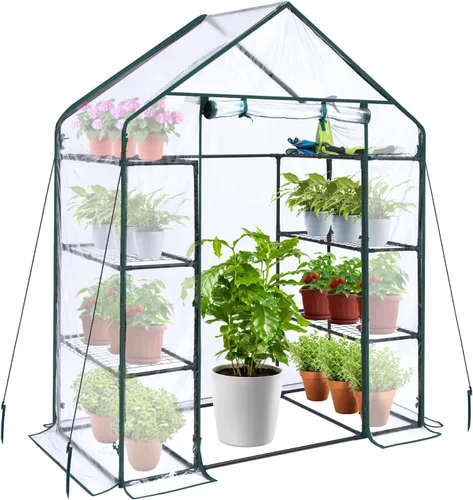 Miniatura 12 de Invernadero para exteriores con ventanas de malla, Ohuhu 4 niveles mejorados 11 estantes invernaderos transitables con cubierta de PE duradera, casa