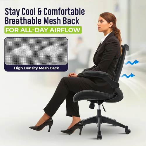Miniatura 4 de OfficeFactor - Silla de escritorio de oficina, silla de escritorio ajustable de capacidad de 300 libras, reposabrazos abatibles, ruedas