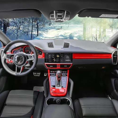 Miniatura 5 de Adhesivo para panel de tablero de consola central de automóvil para Porsche Cayenne 2018 2019 2020 2021 (grano de carbono)