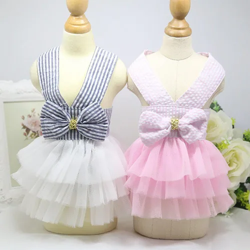 Miniatura 2 de Ropa para Mascotas Linda Collarín con Moño Vestido de Tutu para Perros Hembra Ropa para Perras Yorkie Arnés Rosa