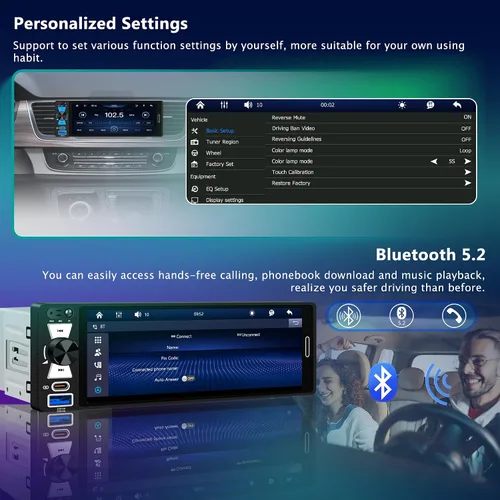 Miniatura 6 de Radio de pantalla táctil DIN simple de 6.5 pulgadas con Apple CarPlay inalámbrico y Android Auto, FM/AM, estéreo para automóvil con Bluetooth 5.2