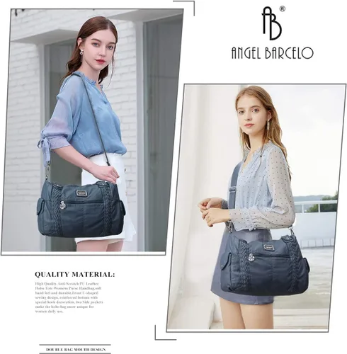 Miniatura 86 de Angel Barcelo - Bolsa de hombro amplia para mujer, diseño Hobo, cuero lavado
