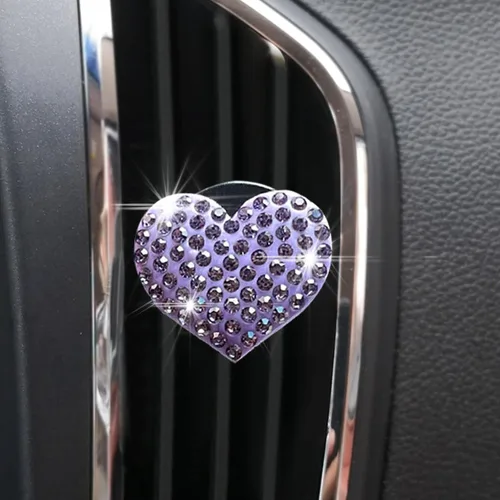 Miniatura 6 de Osilly Clips brillantes para ventilación de automóvil, 2 piezas de clip de salida de aire acondicionado con dije de corazón, accesorios de diamantes