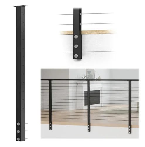 Miniatura 13 de Muzata Kit de barandilla de cable modular negro de 5 a 10 pies de 42 pulgadas, kit de poste de 2 niveles de 42 pulgadas, sistema completo