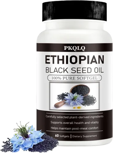 Cápsulas blandas de aceite de semilla negra etíope orgánica, 60 unidades, prensado en frío con timoquinona que se produce a base de plantas para el