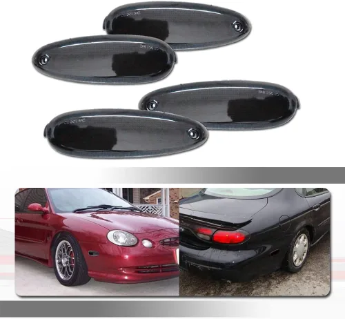 Compatible con Ford Taurus 1996-1999 Mercury Sable 2002-2005 Ford Thunderbird parachoques trasero y delantero marcador lateral ahumado 4ps Carcasa