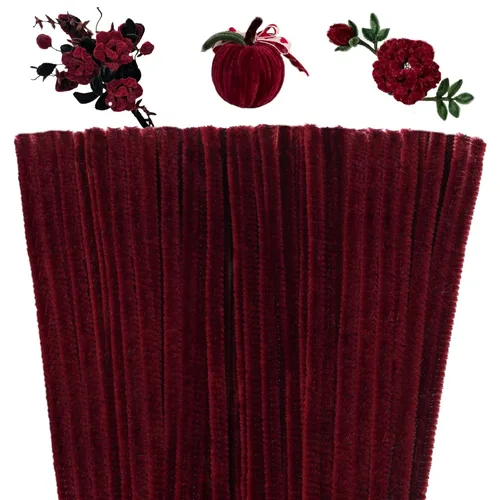 Giwrmu 100 Piezas Limpiadores de Pipa Tallo de Chenilla, Limpiadores de Pipa Color Rojo Vino para Manualidades, Palitos Difusos Suministros de Vino
