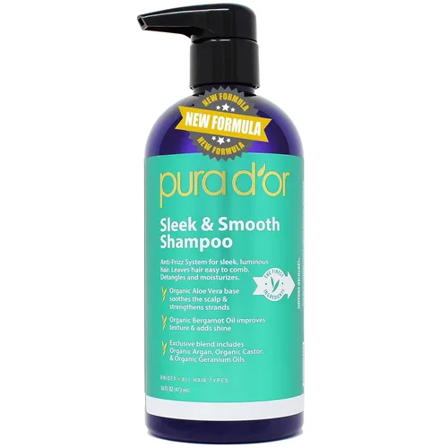 Miniatura 7 de PURA D'OR Elegante y suave juego de champú y acondicionador para cabello liso sin encrespamiento y sedoso, infundido con aloe vera orgánico, aceite