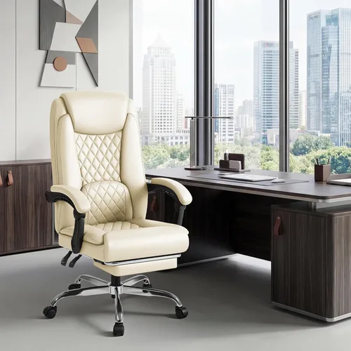 Miniatura 2 de Shahoo Silla de oficina grande y alta, silla de piel sintética ajustable en altura con reposapiés y soporte lumbar, silla ergonómica de respaldo